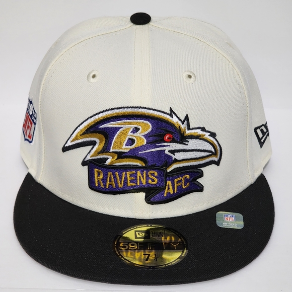 New Era Baltimore Ravens On-Field Cap 59Fifty NFL 7 1/4 Fitted Hat Black Cream - Picture 7 of 8